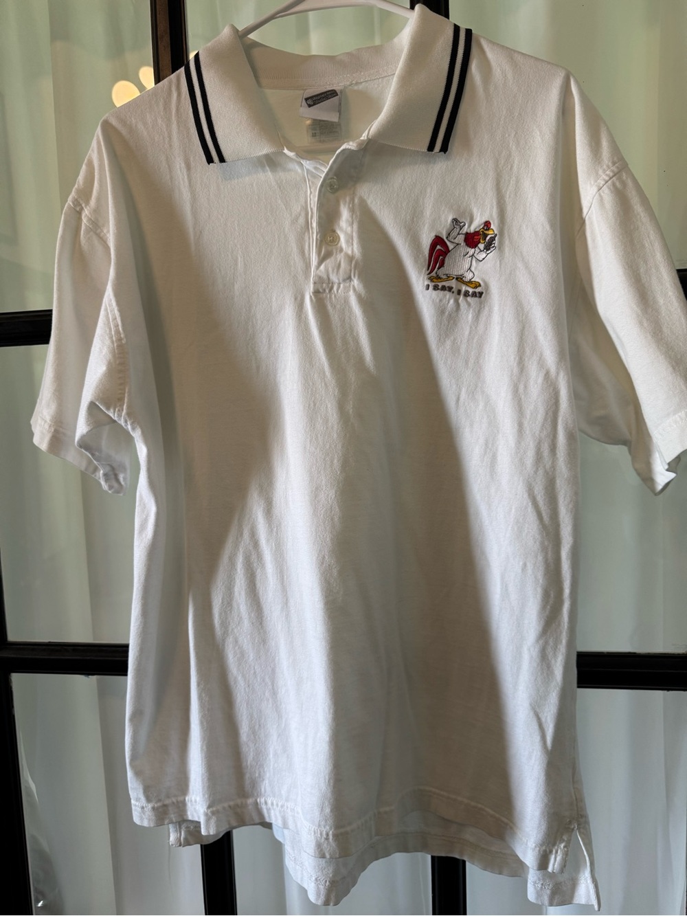 White Polo Warner Bro Shirt w/Embroidered Foghorn Leghorn